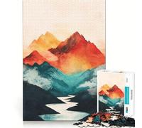 Puzzle da 1000 pezzi con paesaggio montano ad acquerello,gioco di abilità mentale,incastro stabile,parti che non si spostano,passatempo divertente per i lunghi weekend (38x52cm)