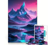 Puzzle da 1000 pezzi con paesaggio montano al neon e fiume, ideale per adolescenti, gioco rilassante, attività artistiche e di assemblaggio, regalo festivo (38x26cm)