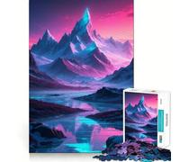 Puzzle da 1000 pezzi con paesaggio montano al neon e fiume, ideale per adolescenti, un gioco rilassante che stimola la mente e crea un'atmosfera magica, perfetto come regalo festivo (50x75cm)