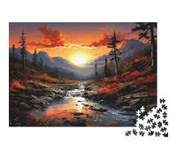 Puzzle da 1000 pezzi con paesaggio montano al tramonto, ruscello di montagna e bagliore del tramonto, per adulti, giochi educativi, bellissima decorazione, difficile, ideale per compleanni, 52x38cm