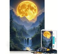 Puzzle da 1000 pezzi con paesaggio montano, cascata e luna per adulti, gioco di logica e divertimento rilassante con bordi lisci, regalo speciale (38x26cm)