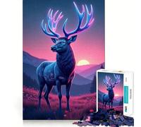 Puzzle da 1000 pezzi con paesaggio montano e cervi al neon per adulti, giocattolo rilassante, con bordi precisi, regalo premuroso (50x75cm)