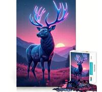 Puzzle da 1000 pezzi con paesaggio montano e cervi al neon per adulti, gioco di concentrazione e relax, bordi netti, Babbo Natale, scegli il tuo desiderio (38x26cm)