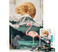 Puzzle da 1000 pezzi con paesaggio montano e fenicotteri rosa per adolescenti, facile da assemblare, per il tempo libero, con taglio preciso, regalo di Babbo Natale (38x26cm)