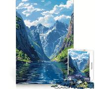 Puzzle da 1000 pezzi con paesaggio montano e fiordo in pixel art per adolescenti,esercizio mentale,rilassante e divertente,con chiusura a incastro,ideale come regalo per le vacanze (50x75cm)