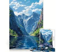 Puzzle da 1000 pezzi con paesaggio montano e fiordo in pixel art per adulti,esercizio mentale,antistress,divertente,con incastro preciso,regalo memorabile (38x52cm)