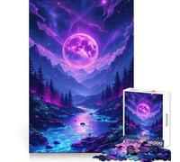 Puzzle da 1000 pezzi con paesaggio montano e fiume illuminato dalla luna al neon, ideale per adolescenti, gioco rilassante, attività artistiche e di assemblaggio, regalo festivo (38x26cm)