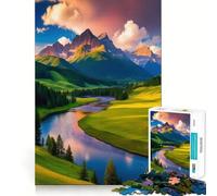 Puzzle da 1000 pezzi con paesaggio montano e fiume per adulti, ideale come gioco rilassante, per alleviare l'ansia e per un regalo premuroso (38x52cm)