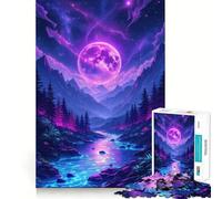 Puzzle da 1000 pezzi con paesaggio montano e fluviale illuminato dalla luna, ideale per adolescenti Gioco di logica, divertimento per tutta la famiglia, taglio di precisione, (38x52cm)
