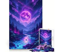Puzzle da 1000 pezzi con paesaggio montano e fluviale illuminato dalla luna, ideale per adolescenti Gioco di logica, divertimento per tutta la famiglia, taglio di precisione, (38x52cm)