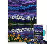 Puzzle da 1000 pezzi con paesaggio montano e lago in vetro colorato per adolescenti, giocattolo intelligente per momenti di condivisione, taglio preciso, pezzo da collezione artistico 38x52cm
