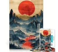 Puzzle da 1000 pezzi con paesaggio montano e sole rosso per ragazzi, gioco di logica per tutta la famiglia, bordi trasparenti, calda sorpresa (50x75cm)