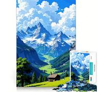 Puzzle da 1000 pezzi con paesaggio montano e valle con baita, ideale per adulti Gioco di allenamento mentale, divertimento in casa, taglio di precisione, regalo per le vacanze (50x75cm)