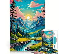Puzzle da 1000 pezzi con paesaggio montano, fiume e alberi, ideale per adolescenti Migliora la memoria, è un hobby tranquillo e richiede precisione Regalo di compleanno (50x75cm)