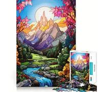 Puzzle da 1000 pezzi con paesaggio montano in vetro colorato per adolescenti, ideale per migliorare la memoria e alleviare lo stress, con taglio di alta qualità e come regalo 38x52cm