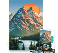 Puzzle da 1000 pezzi con paesaggio montano, lago e tramonto per adulti, ideale per stimolare la logica, con design a sorpresa per il compleanno (38x52cm)