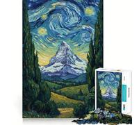Puzzle da 1000 pezzi con paesaggio montano nella notte stellata per adulti, gioco intelligente per interni, taglio liscio, scegli il desiderio di Babbo Natale 38x26cm