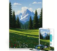 Puzzle da 1000 pezzi con paesaggio montano, prato e alberi, per adulti, ideale per stimolare la mente e creare un'atmosfera piacevole (50x75cm)