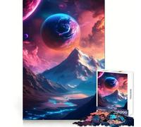 Puzzle da 1000 pezzi con paesaggio montano surreale e pianeti per ragazzi, ideale per stimolare la memoria e il tempo libero Bordo pulito Un regalo perfetto 38x26cm