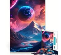 Puzzle da 1000 pezzi con paesaggio montano surreale e pianeti per ragazzi, ideale per stimolare la memoria e il tempo libero Bordo pulito Un regalo perfetto 38x26cm