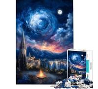 Puzzle da 1000 pezzi con paesaggio notturno castello e luna Aiuta a stimolare la mente decora la casa e rappresenta un gioco per tutta la famiglia adatto a partire dai 14 anni 38x26cm