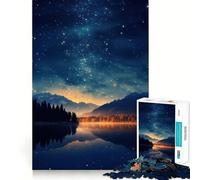 Puzzle da 1000 pezzi con paesaggio notturno stellato e lago, ideale per adulti Gioco intelligente e rilassante, con schema di assemblaggio e idea regalo speciale 38x26cm