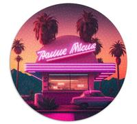 Puzzle da 1000 pezzi con paesaggio retrò al neon per adulti,puzzle rotondo da 1000 pezzi,gioco creativo per famiglie e decorazioni per la casa,regalo di Natale perfetto per adolescenti,67,5x67,5 cm