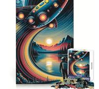 Puzzle da 1000 pezzi con paesaggio retrò di razzi e astronauti per adulti e ragazzi Ricorda, costruisci lentamente, goditi l'arte del taglio preciso, oggetto da collezione (38x26cm)