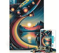 Puzzle da 1000 pezzi con paesaggio retrò di razzi e astronauti per adulti e ragazzi Ricorda, costruisci lentamente, goditi l'arte del taglio preciso, oggetto da collezione (38x26cm)