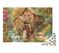 Puzzle da 1000 pezzi con paesaggio rustico di mulino ad acqua in un bosco autunnale, gioco educativo per adulti, decorazione per la casa, sfida di alta difficoltà, regalo di compleanno. 38x26cm