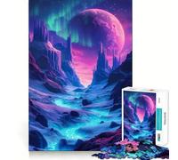 Puzzle da 1000 pezzi con paesaggio spaziale al neon per adulti, gioco di logica stimolante, antistress, bordi trasparenti, regalo perfetto (38x52cm)
