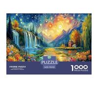Puzzle da 1000 pezzi con paesaggio stellato - Puzzle con cascata e valle floreale vivida per adulti, gioco educativo, puzzle divertente, regalo per la casa, 70x50 cm/1000 pezzi
