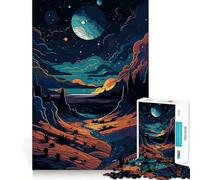 Puzzle da 1000 pezzi con paesaggio surreale, pianeti e fiume, per adulti, gioco di logica, antistress, bordi trasparenti, regalo per le festività 38x52cm