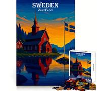 Puzzle da 1000 pezzi con paesaggio svedese, chiesa e bandiera, ideale per adolescenti Migliora la memoria, rilassante e divertente Bordi netti 50x75cm