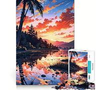 Puzzle da 1000 pezzi con paesaggio tropicale al tramonto e riflessi, incastro perfetto, gioco artistico e stimolante per la mente, ideale per il tempo libero e come regalo di compleanno (38x26cm)