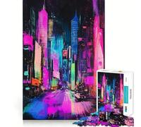 Puzzle da 1000 pezzi con paesaggio urbano al neon da grattare con i pastelli ideale per adolescenti Puzzle rilassante per la mente per alleviare lo stress e creare un regalo di alta qualità (38x52cm)