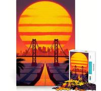 Puzzle da 1000 pezzi con paesaggio urbano al tramonto con ponte e palme, ideale per adulti e ragazzi, per migliorare la memoria e favorire il rilassamento 38x26cm