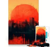 Puzzle da 1000 pezzi con paesaggio urbano al tramonto rosso per adolescenti, gioco di logica puro, rilassante, pulito, opera d'arte (50x75cm)