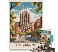 Puzzle da 1000 pezzi con paesaggio urbano della Sagrada Familia a Barcellona, Spagna, per adulti Rafforza la memoria, calma la mente, qualità, bordo caldo, sorpresa (50x75cm)