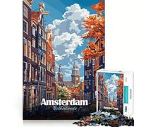 Puzzle da 1000 pezzi con paesaggio urbano di Amsterdam,Paesi Bassi,taglio liscio,gioco di logica,regalo,momento di relax,opera d'arte natalizia (38x52cm)