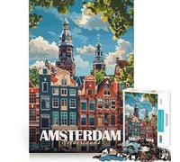 Puzzle da 1000 pezzi con paesaggio urbano di Amsterdam,tema treno della memoria,superficie liscia e priva di sbavature,sfida divertente per il tempo libero (38x52cm)