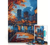 Puzzle da 1000 pezzi con paesaggio urbano di Boston e bordi sottili,giocattolo creativo,per il tempo libero,regalo di compleanno 50x75cm