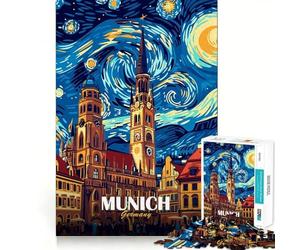 Puzzle da 1000 pezzi con paesaggio urbano di Monaco di Baviera Germania stile Notte Stellata per ragazzi gioco di puzzle che stimola la creatività e il divertimento condiviso decorazione murale