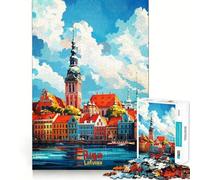 Puzzle da 1000 pezzi con paesaggio urbano di Riga, Lettonia, per adolescenti, gioco per esercizi mentali, design rilassante, assemblaggio, regalo prezioso (50x75cm)