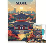 Puzzle da 1000 pezzi con paesaggio urbano di Seoul e tempio, ideale per adolescenti Migliora la memoria, favorisce il rilassamento mentale e crea un'atmosfera creativa (38x52cm)