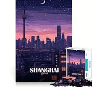 Puzzle da 1000 pezzi con paesaggio urbano di Shanghai, Cina, di notte, dai bordi lisci Gioco divertente e stimolante, ideale per momenti di relax e come regalo di compleanno (38x52cm)