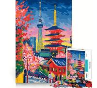 Puzzle da 1000 pezzi con paesaggio urbano di Tokyo, torre e pagoda, per adulti, gioco intelligente antistress, assemblaggio, sorpresa di Natale 50x75cm