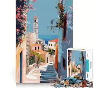 Puzzle da 1000 pezzi con paesaggio urbano di un villaggio greco dell'isola di Rodi, ideale per adulti Gioco di logica antistress, taglio di precisione, regalo perfetto per le festività (50x75cm)