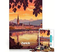 Puzzle da 1000 pezzi con paesaggio urbano di Zurigo al tramonto,per adulti,gioco di problem solving,taglio di qualità professionale,rilassante attività di gruppo al chiuso (38x26cm)