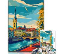 Puzzle da 1000 pezzi con paesaggio urbano di Zurigo per adolescenti, giocattolo educativo ideale come regalo per tutta la famiglia, 50x75cm